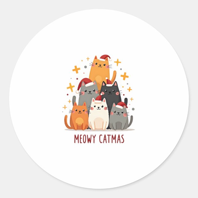 Meowy Catmas Cat Christmas Tree Xmas (1) Classic Round Sticker (Front)