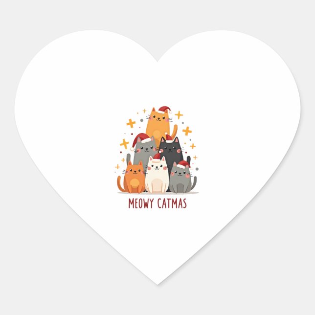 Meowy Catmas Cat Christmas Tree Xmas (1) Heart Sticker (Front)