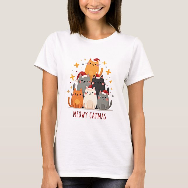 Meowy Catmas Cat Christmas Tree Xmas (1) T-Shirt (Front)
