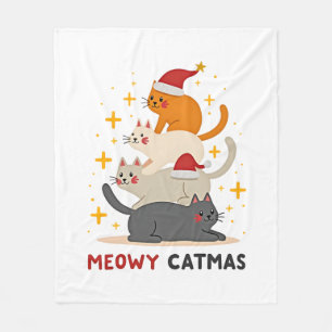 Meowy Catmas Cat Christmas Tree Xmas (2) Fleece Blanket