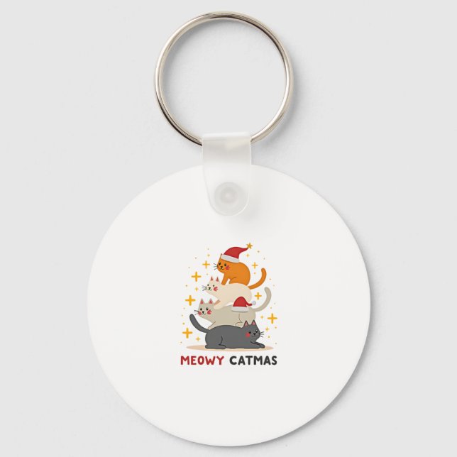 Meowy Catmas Cat Christmas Tree Xmas (2) Key Ring (Front)
