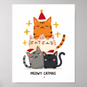 Meowy Catmas Cat Christmas Tree Xmas (3) Poster