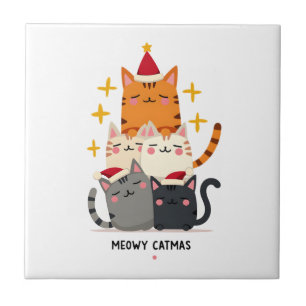 Meowy Catmas Cat Christmas Tree Xmas (3) Tile