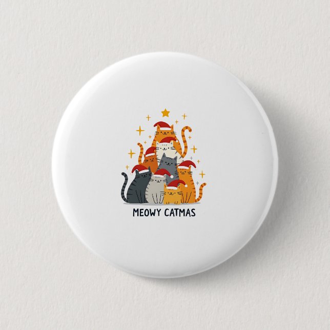 Meowy Catmas Cat Christmas Tree Xmas (4) 6 Cm Round Badge (Front)