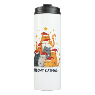 Meowy Catmas Cat Christmas Tree Xmas (4) Thermal Tumbler