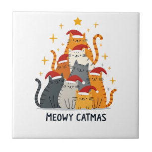 Meowy Catmas Cat Christmas Tree Xmas (4) Tile