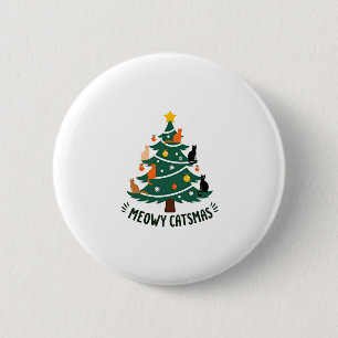 Meowy Catmas Cat Christmas Tree Xmas Funny Santa C 6 Cm Round Badge