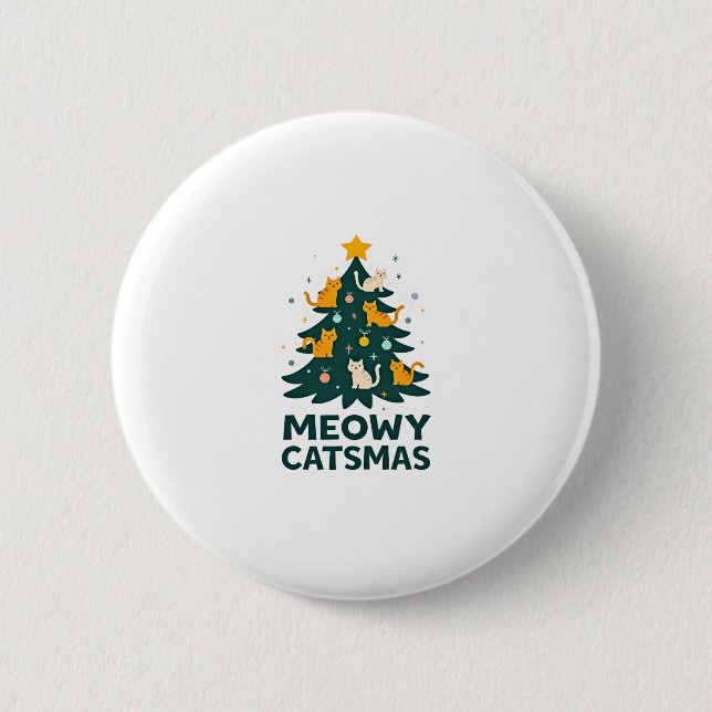 Meowy Catmas Cat Christmas Tree Xmas Funny Santa C 6 Cm Round Badge (Front)