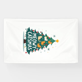 Meowy Catmas Cat Christmas Tree Xmas Funny Santa C Banner