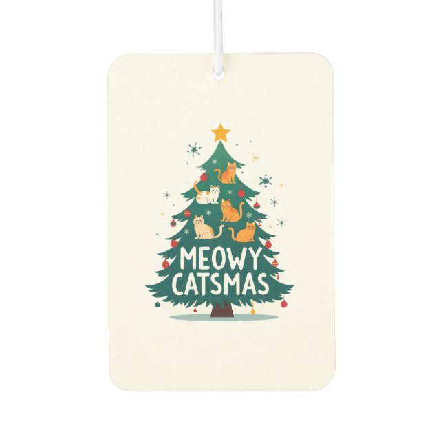 Meowy Catmas Cat Christmas Tree Xmas Funny Santa C Car Air Freshener (Front)