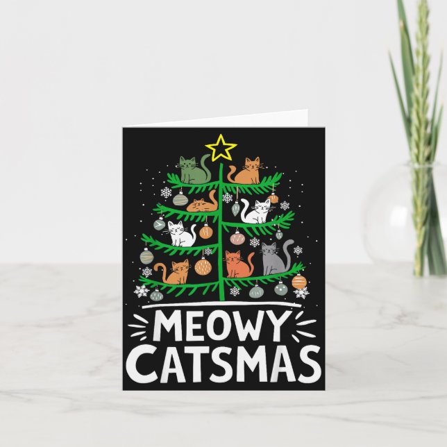 Meowy Catmas Cat Christmas Tree Xmas Funny Santa C Card (Front)
