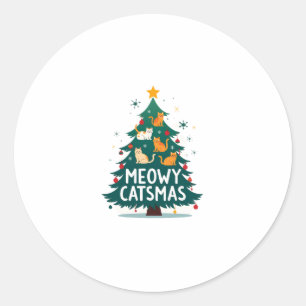 Meowy Catmas Cat Christmas Tree Xmas Funny Santa C Classic Round Sticker