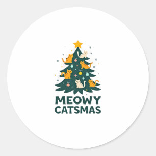 Meowy Catmas Cat Christmas Tree Xmas Funny Santa C Classic Round Sticker