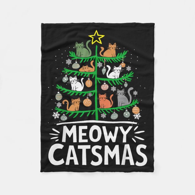 Meowy Catmas Cat Christmas Tree Xmas Funny Santa C Fleece Blanket (Front)