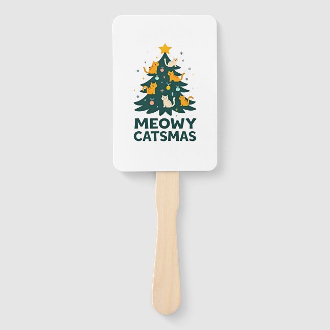 Meowy Catmas Cat Christmas Tree Xmas Funny Santa C Hand Fan (Front)