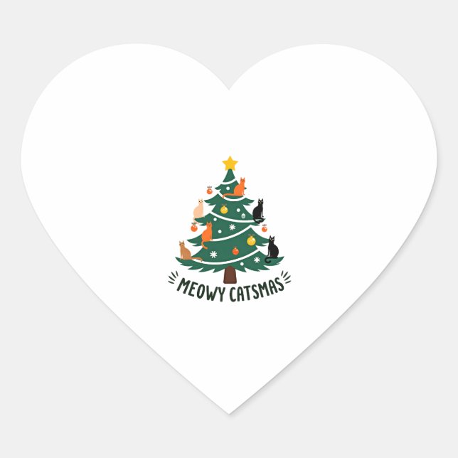 Meowy Catmas Cat Christmas Tree Xmas Funny Santa C Heart Sticker (Front)