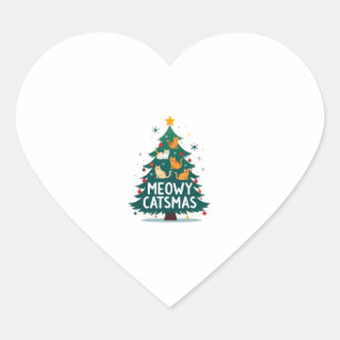 Meowy Catmas Cat Christmas Tree Xmas Funny Santa C Heart Sticker
