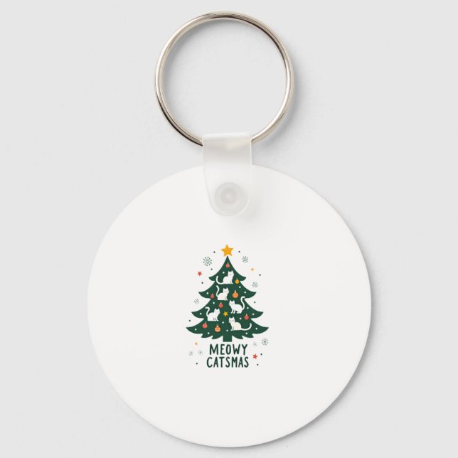 Meowy Catmas Cat Christmas Tree Xmas Funny Santa C Key Ring (Front)