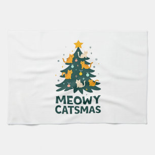Meowy Catmas Cat Christmas Tree Xmas Funny Santa C Tea Towel