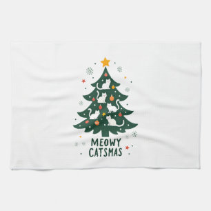 Meowy Catmas Cat Christmas Tree Xmas Funny Santa C Tea Towel
