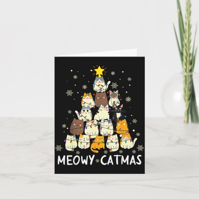Meowy Catmas Cat Christmas Tree Xmas Girls Boys Fu Card (Front)