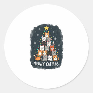 Meowy Catmas Cat Christmas Tree Xmas Girls Boys Fu Classic Round Sticker