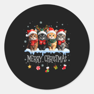 Meowy Catmas Cat Christmas Tree Xmas Girls Boys Fu Classic Round Sticker