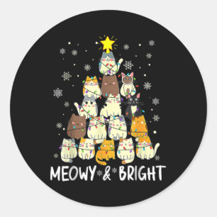 Meowy Catmas Cat Christmas Tree Xmas Girls Boys Fu Classic Round Sticker