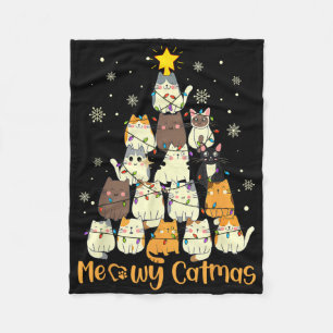 Meowy Catmas Cat Christmas Tree Xmas Girls Boys Fu Fleece Blanket
