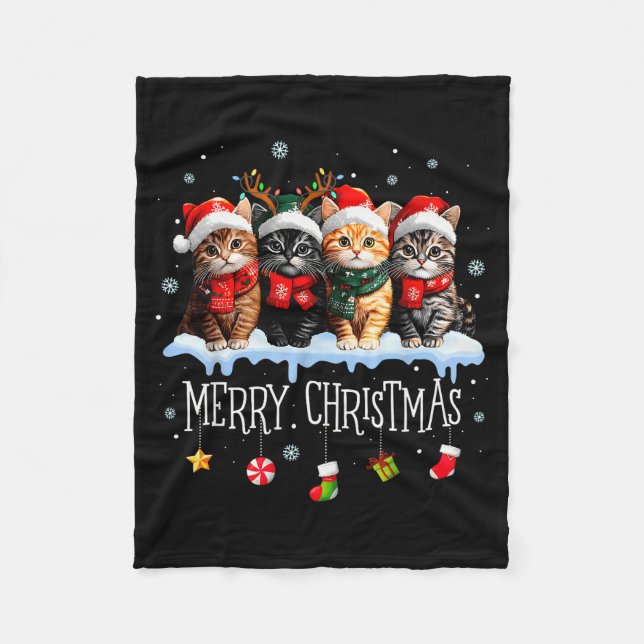 Meowy Catmas Cat Christmas Tree Xmas Girls Boys Fu Fleece Blanket (Front)