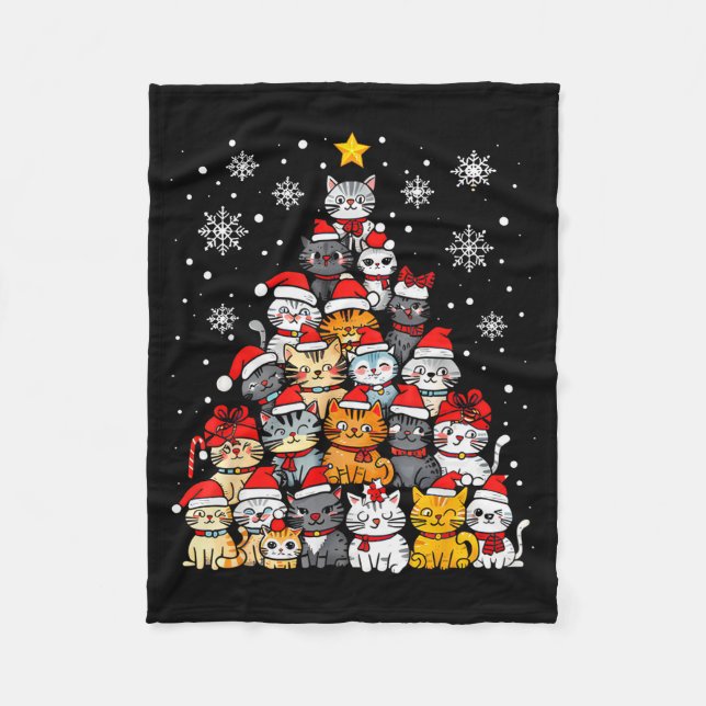 Meowy Catmas Cat Christmas Tree Xmas Girls Boys Fu Fleece Blanket (Front)