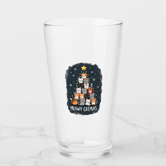 Meowy Catmas Cat Christmas Tree Xmas Girls Boys Fu Glass (Front)
