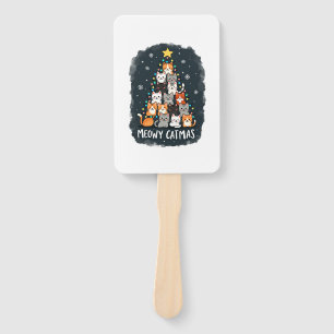 Meowy Catmas Cat Christmas Tree Xmas Girls Boys Fu Hand Fan