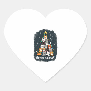 Meowy Catmas Cat Christmas Tree Xmas Girls Boys Fu Heart Sticker