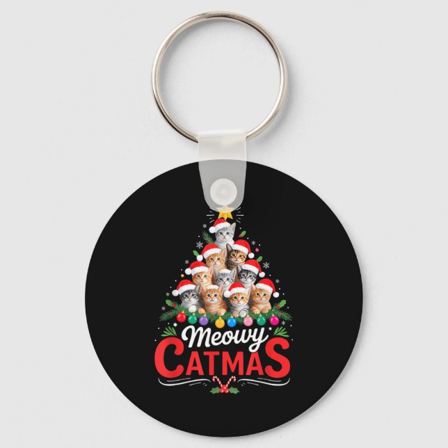 Meowy Catmas Cat Christmas Tree Xmas Girls Boys Fu Key Ring (Front)