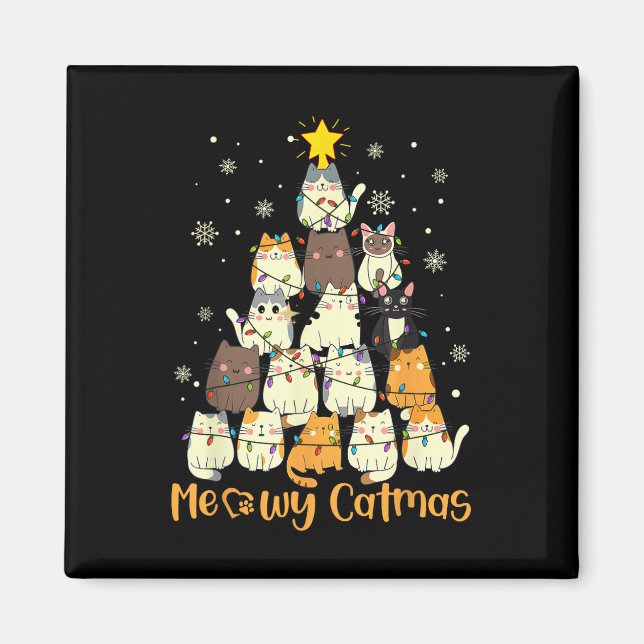 Meowy Catmas Cat Christmas Tree Xmas Girls Boys Fu Magnet (Front)