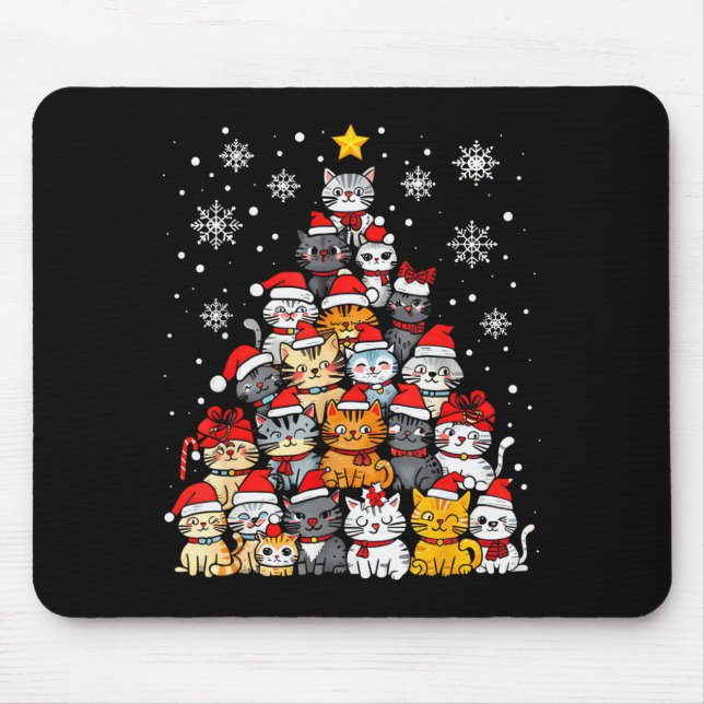 Meowy Catmas Cat Christmas Tree Xmas Girls Boys Fu Mouse Mat (Front)