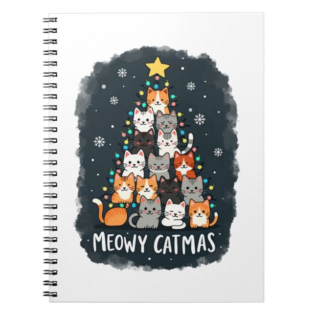 Meowy Catmas Cat Christmas Tree Xmas Girls Boys Fu Notebook (Front)