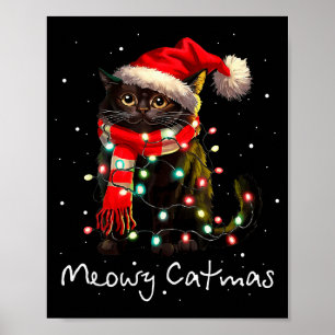 Meowy Catmas Cat Christmas Tree Xmas Girls Boys Fu Poster