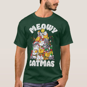 Meowy Catmas Cat Christmas Tree Xmas Girls Boys Fu T-Shirt
