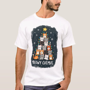 Meowy Catmas Cat Christmas Tree Xmas Girls Boys Fu T-Shirt