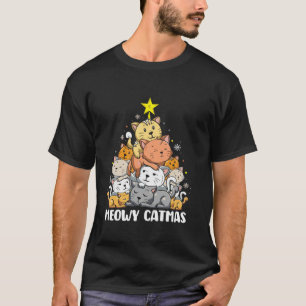 Meowy Catmas Cat Christmas Tree Xmas Girls Boys Fu T-Shirt