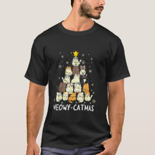 Meowy Catmas Cat Christmas Tree Xmas Girls Boys Fu T-Shirt