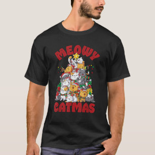 Meowy Catmas Cat Christmas Tree Xmas Girls Boys Fu T-Shirt