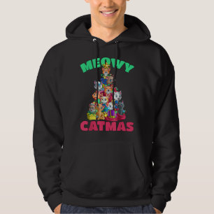 Meowy Catmas Cat Christmas Tree Xmas Girls Boys Ki Hoodie