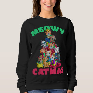 Meowy Catmas Cat Christmas Tree Xmas Girls Boys Ki Sweatshirt