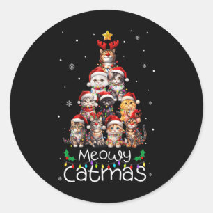 Meowy Catmas Cat Christmas Tree Xmas Holiday Men W Classic Round Sticker