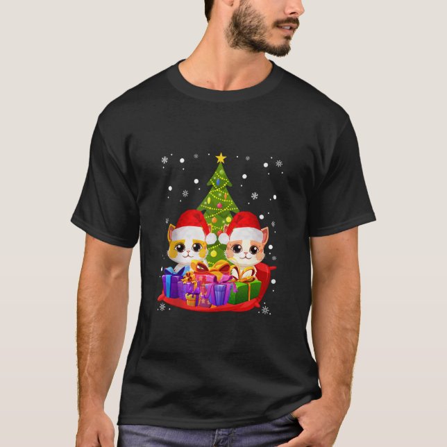 Meowy Catmas Cat Christmas Tree Xmas Holiday Santa T-Shirt (Front)