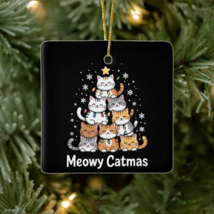 Meowy Catmas Cat Christmas Tree Xmas Santa Ceramic Ornament