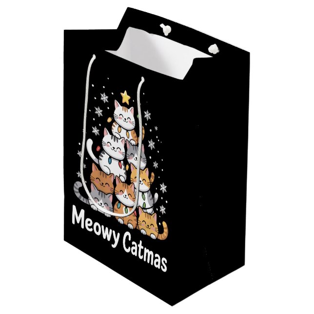 Meowy Catmas Cat Christmas Tree Xmas Santa  Medium Gift Bag (Front Angled)